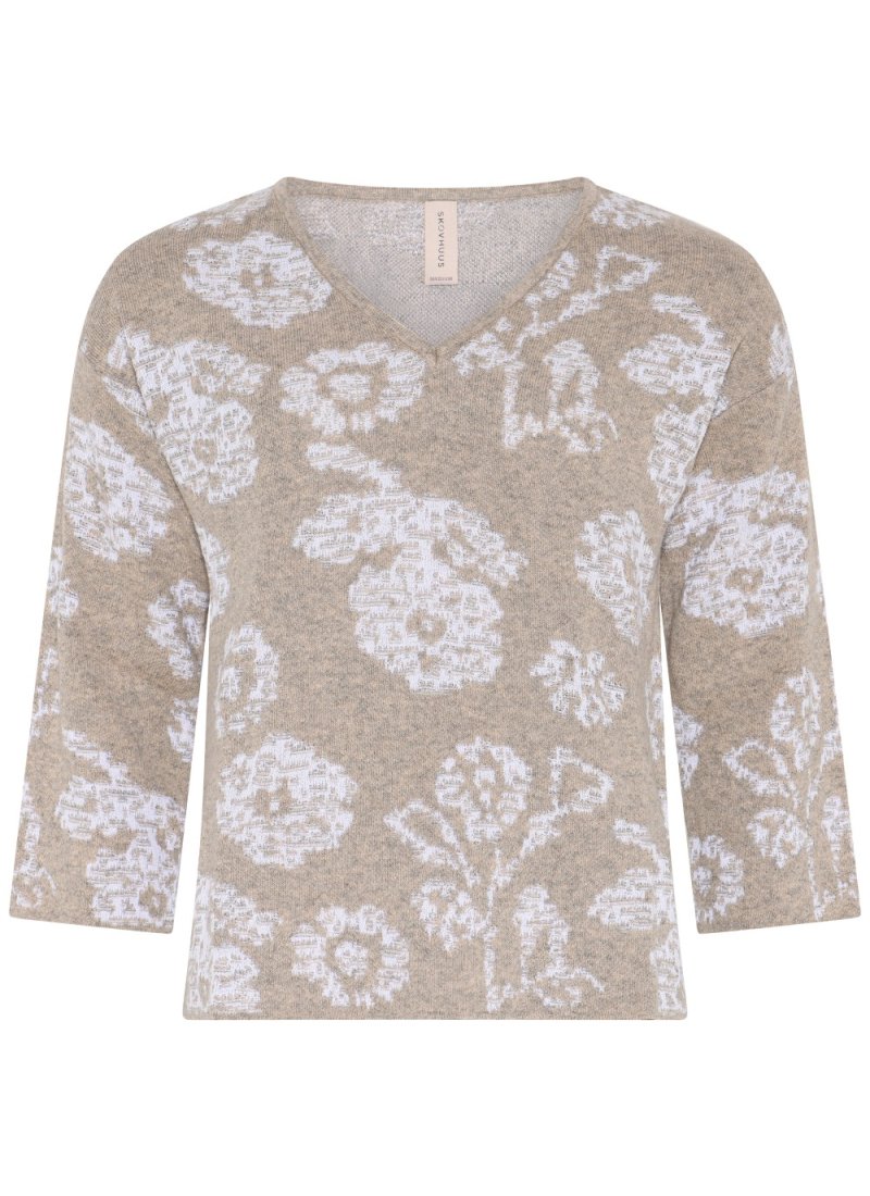 4123 Flower jaquard V-neck Pul